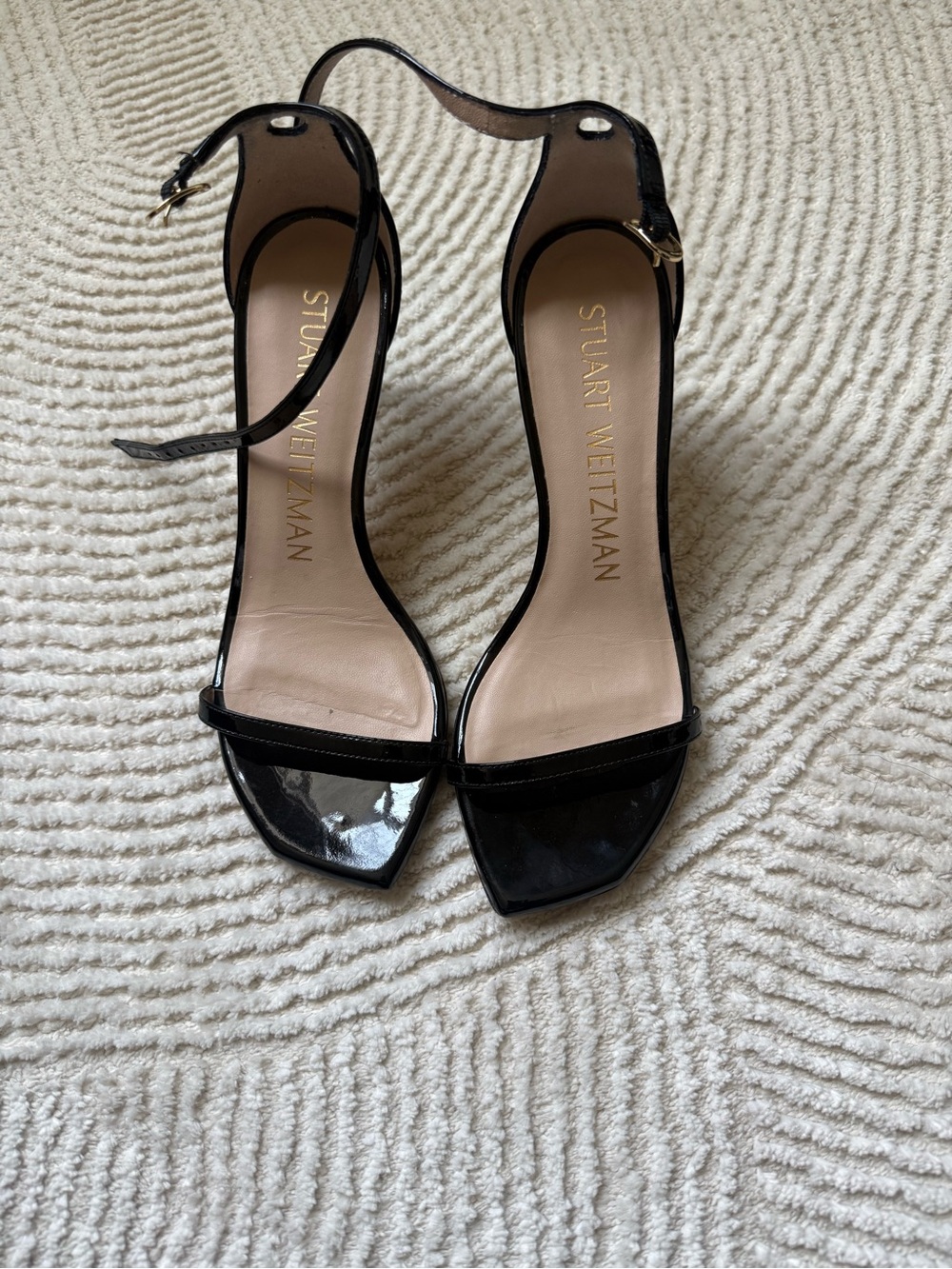 Stuart Weitzman Black Patent Ankle-Strap Sandals